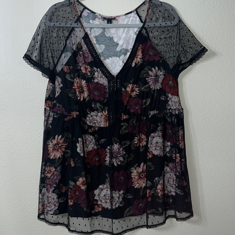 Torrid Black Floral Blouse